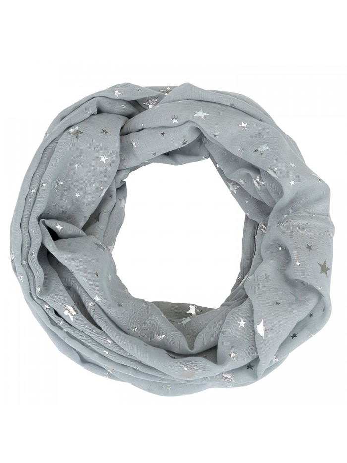 Ayliss Women Lightweight Infinity Loop Scarf Gold Silver Star Print Wrap - Grey & Silver Stars - C9186H9DUG5