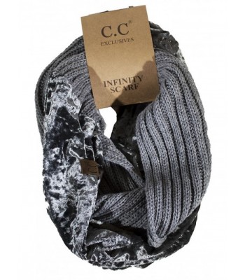 Girlie Girl Exclusive C.C Knit Crushed Velvet Infinity Scarf - Gray - C9188N5M6U0