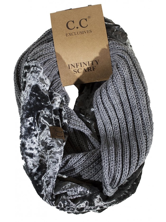 Girlie Girl Exclusive C.C Knit Crushed Velvet Infinity Scarf - Gray - C9188N5M6U0