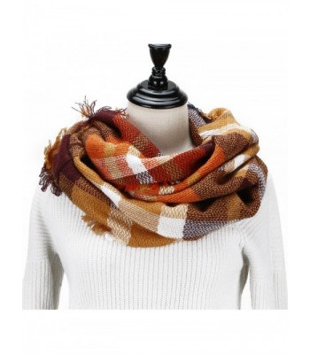 Wander Agio Womens Winter Head Hair Wraps Circle Scarves Warm Plaid Scarf - Brown - C8186HD3HG8