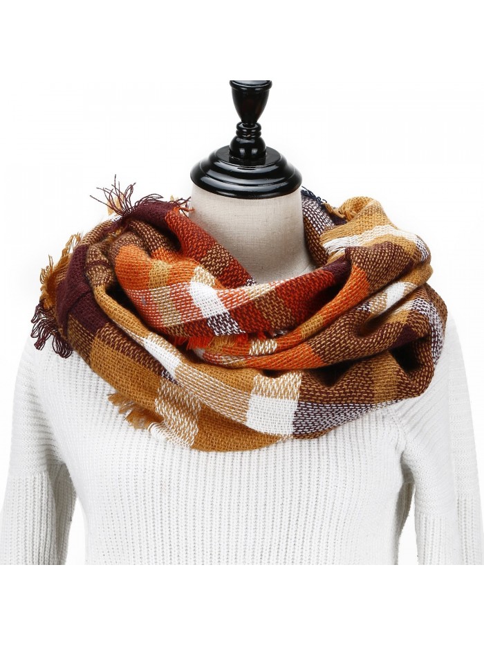 Wander Agio Womens Winter Head Hair Wraps Circle Scarves Warm Plaid Scarf - Brown - C8186HD3HG8