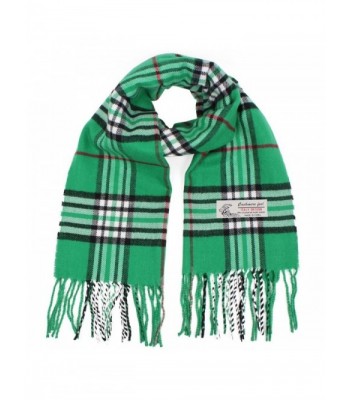 Soft Plaid Check Winter Scarf Warm Oblong 12"x72" Fringe Unisex - Green - C1180HDE5WQ