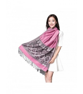 OSEPE Womens Vintage Floral Paisley Pashmina Long Shawl Wrap Scarf Stole - Pink - CO12MXXV8KV