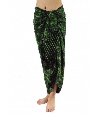 Lotus Resort Wear Handcrafted Batik Sarong- Pareo- Scarf- Bathing Suit Wrap- Bikini Cover up From Bali - Green - CG11MVIFAFZ