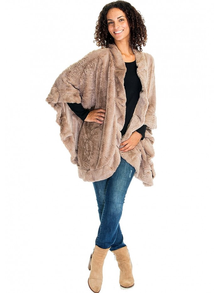Women's Winter Faux Fur Luxury Cape Poncho Ladies Wrap Shawl - Rosy Brown - CA186TYCM3T