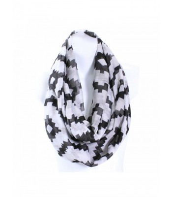AN - Lightweight Big Chevron Zigzag Square Print Infinity Scarf Snood Loop - Black - CK11VH95WK3