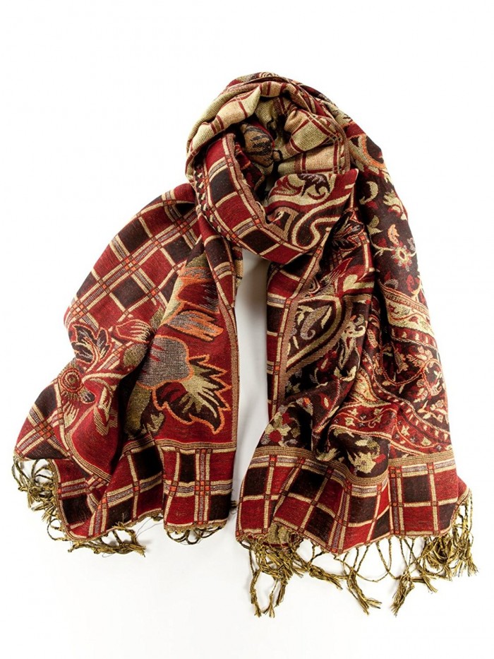 La Purse Paisley Fashion Scarf with Metallic Threads - Red - C011BKZ1QQ3