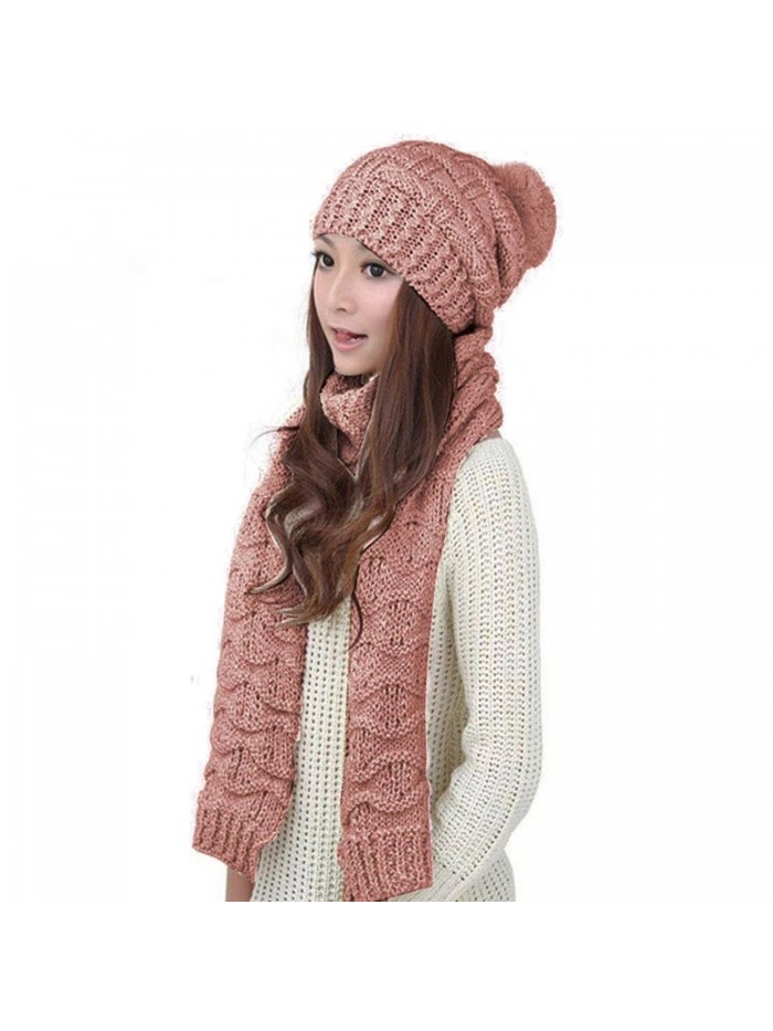 Tiean 1Set Women Warm Woolen Knit Hood Scarf Shawl Caps Hats Suit - Beige - CB12O67YOPS