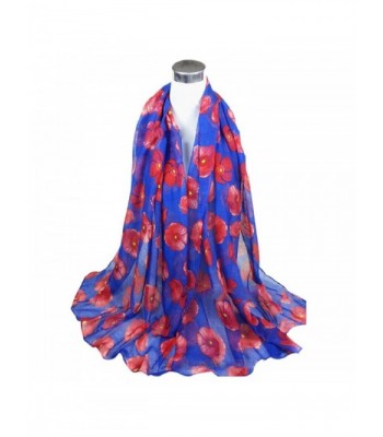 Bluelans Women's Fashion Red Poppy Flower Sheer Chiffon Shawl Long Scarfs Black - Royal Blue - CC12MY8X8GA