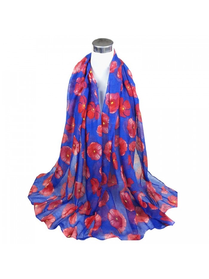 Bluelans Women's Fashion Red Poppy Flower Sheer Chiffon Shawl Long Scarfs Black - Royal Blue - CC12MY8X8GA