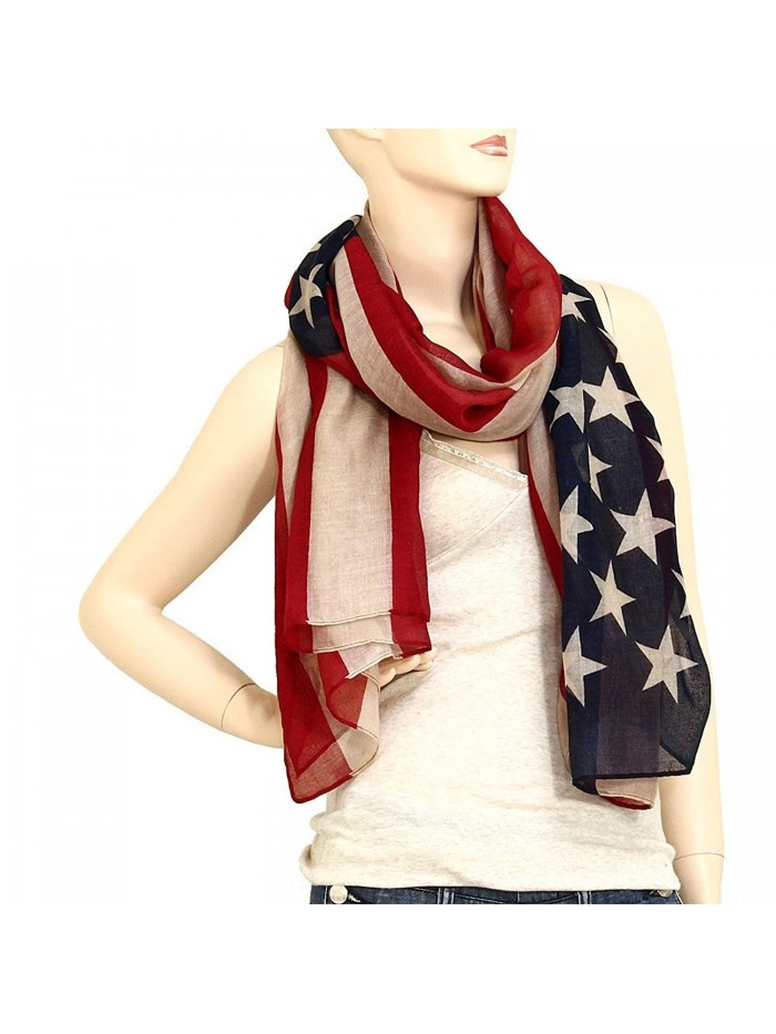 Falari USA American Flag Scarf Beach Wrap Lightweight - Navy- Red & Tan - C512HG37V1V