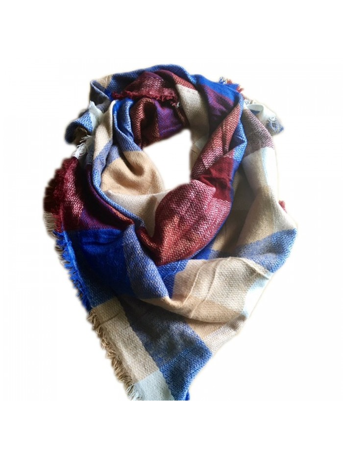 Fashionable Fall or Winter Plaid Blanket Scarfs Multiple Styles! - Cobalt & Tan Plaid - C718760QCD6