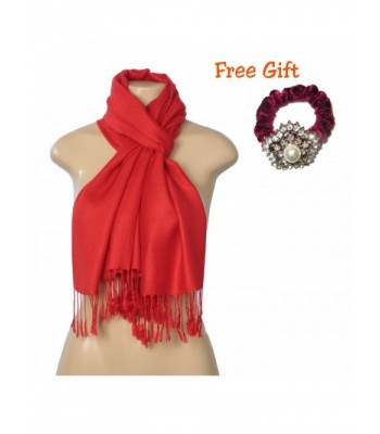 Elegant Pashmina Silk Blend Soft Wrap Scarf Shawl For Women - Solid Colors " FREE GIFT " - Red - CX1852EED2W