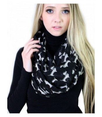 (6 COLORS) Bella Dachshund Doxie Dog Infinity Scarf- Women's Animal Print Loop Shawl - Black / off white - CA12HJWRAEL