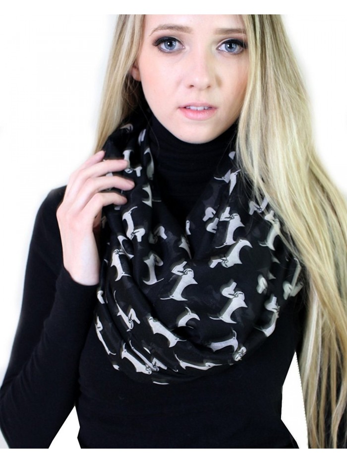 (6 COLORS) Bella Dachshund Doxie Dog Infinity Scarf- Women's Animal Print Loop Shawl - Black / off white - CA12HJWRAEL