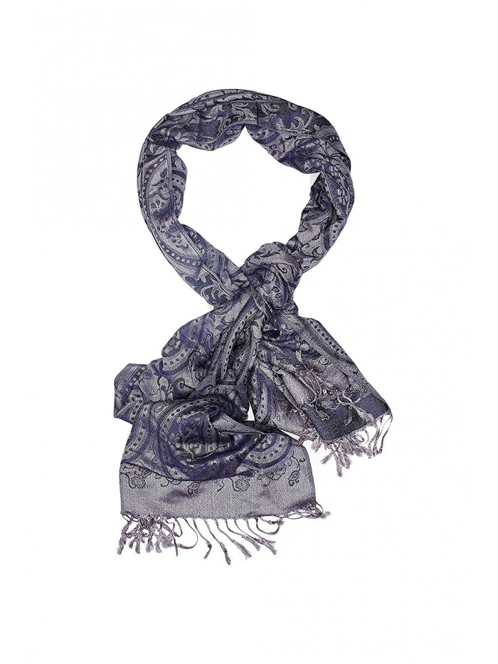 Ladies Pashmina Shawl Paisley Scarf Wrap With Fringe Fashion Scarves For Women (navy blue- iron gray) - CB12N2Q4IWW