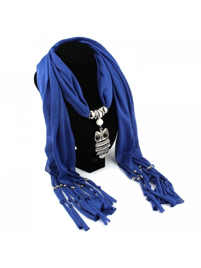 Malloom Ladies Charm Necklace Scarves Owl Pendant Jewelry Tassels Scarf Shawl Wrap - Blue? - CS127234ZQT