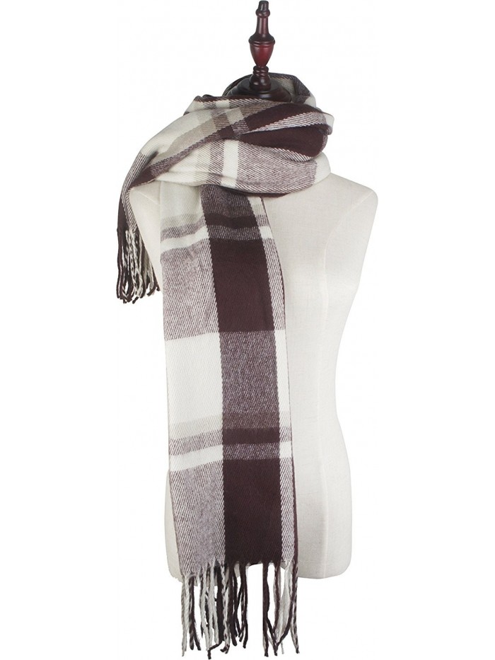 Vivian & Vincent Soft Classic Luxurious Blanket Plaid check Long Scarf - Brown C6 - CP186XOWK5T