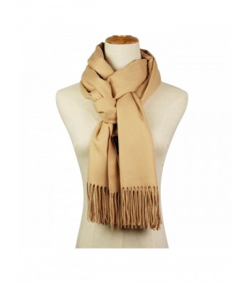 Cashmere Feel Blanket Scarf Super Soft with Tassel Solid Color Warm Shawl for Women and Men - Beige - CM188NKNXAX