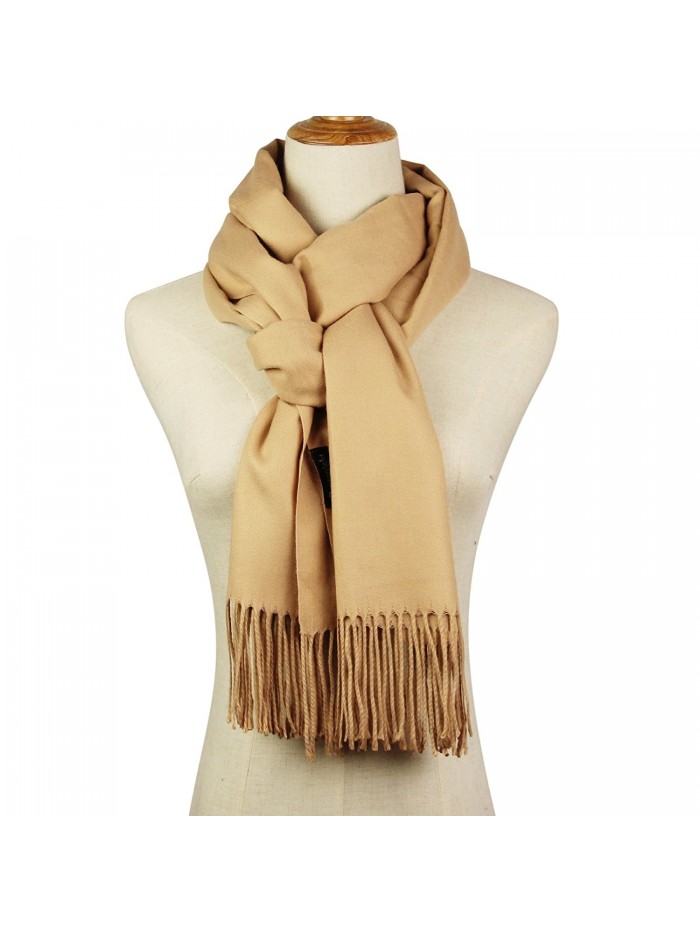 Cashmere Feel Blanket Scarf Super Soft with Tassel Solid Color Warm Shawl for Women and Men - Beige - CM188NKNXAX