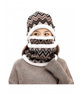 Winter Beanie Hat Scarf and Mask Set 3 Pieces Thick Warm Slouchy Knit Cap - Ripple_khaki - CZ188NI8LSX