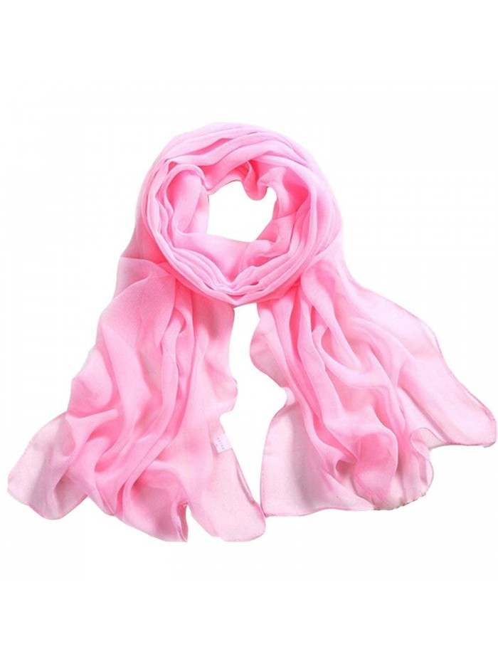 Deamyth Women Chiffon Scarves Lady Soft Long Shawl Wrap Scarf Solid Color - Pink - C712N6EZUXR