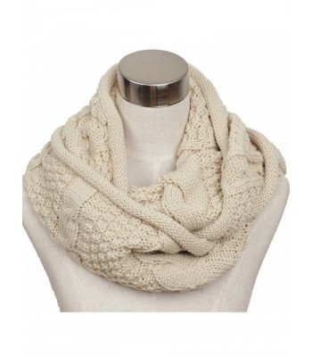 Ls Lady Women's Warm Infinity Circle Scarf Ribbed Knit Scarf Cowl Wrap - Off White - CB127PVG8WH