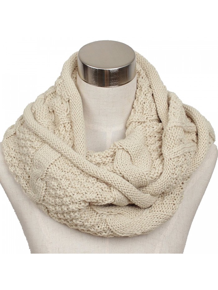 Ls Lady Women's Warm Infinity Circle Scarf Ribbed Knit Scarf Cowl Wrap - Off White - CB127PVG8WH