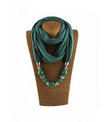 Classic Style Chiffon Necklace Sash Scarf with Jewelry Pendant - Dark Green 8 - C318349YIZ2