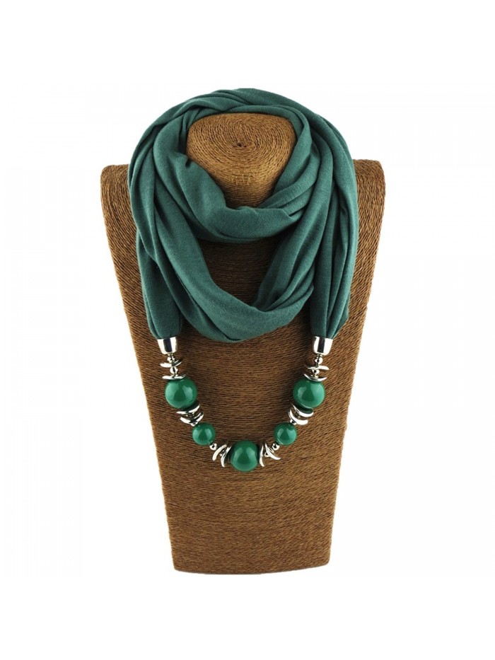 Classic Style Chiffon Necklace Sash Scarf with Jewelry Pendant - Dark Green 8 - C318349YIZ2