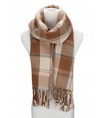 Spikerking Women's Fashion Large Lattice Long Shawl Big Grid Winter Warm Scarf - Beige Plaid - CD12648HY9N