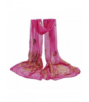 Amiley women lightweight Voile Flower Long Size Wrap Satin-Silk Scarf - Hot Pink - C4186R6D6XT