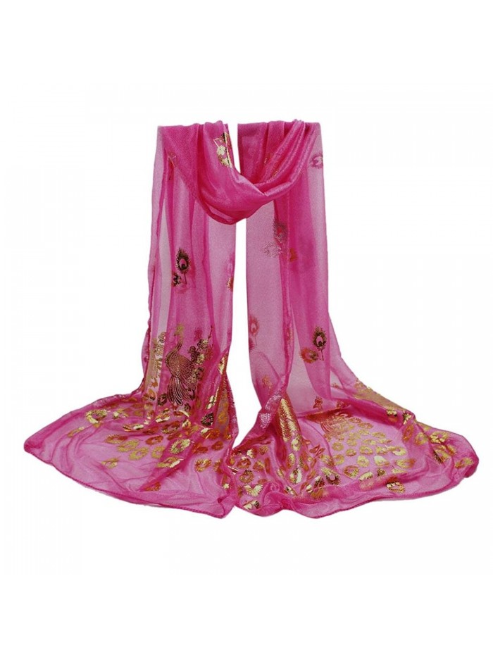 Amiley women lightweight Voile Flower Long Size Wrap Satin-Silk Scarf - Hot Pink - C4186R6D6XT