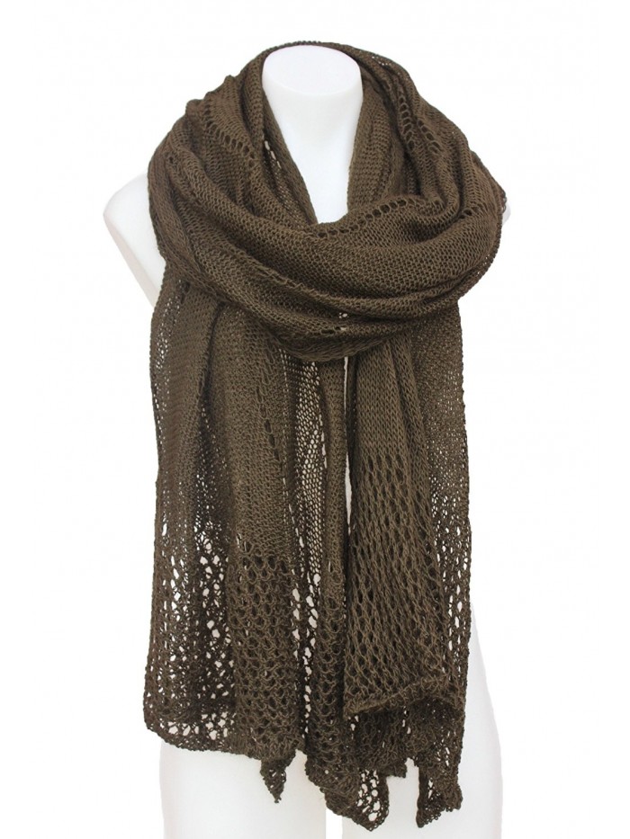 Terra Nomad Women's Wool Blend Long Crochet Style Scarf Shawl Shoulder Wrap - Dark Olive Green - CS12NBY78EO