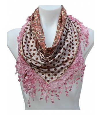 Terra Nomad Women's Girls Double Sided Paisley Polka Dots Triangle Scarf w/ Lace Trim - Rose - CC11HNRTWP9