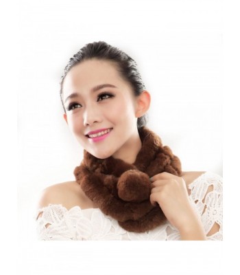 URSFUR Women Winter Fur Pull Through Scarf Soft Rabbit Pom Neck Collar Scarves - Brown - C111FG59Z6B