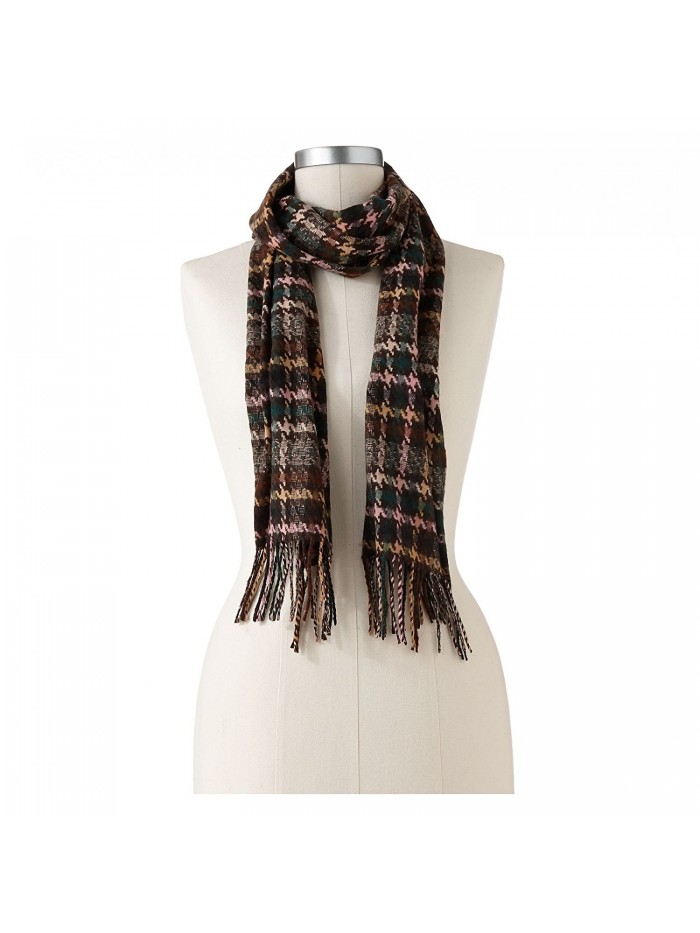 Croft & Barrow Women's Super Soft Fringed Muffler Scarf- Brown Houndstooth - CJ11HKBGI6J