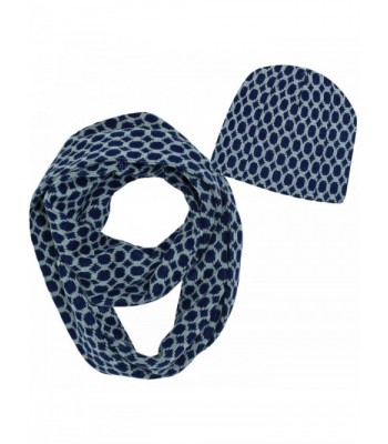 Pattern Infinity Scarf & Beanie Hat Matching Set - Navy Blue - CI11PYYEWS5
