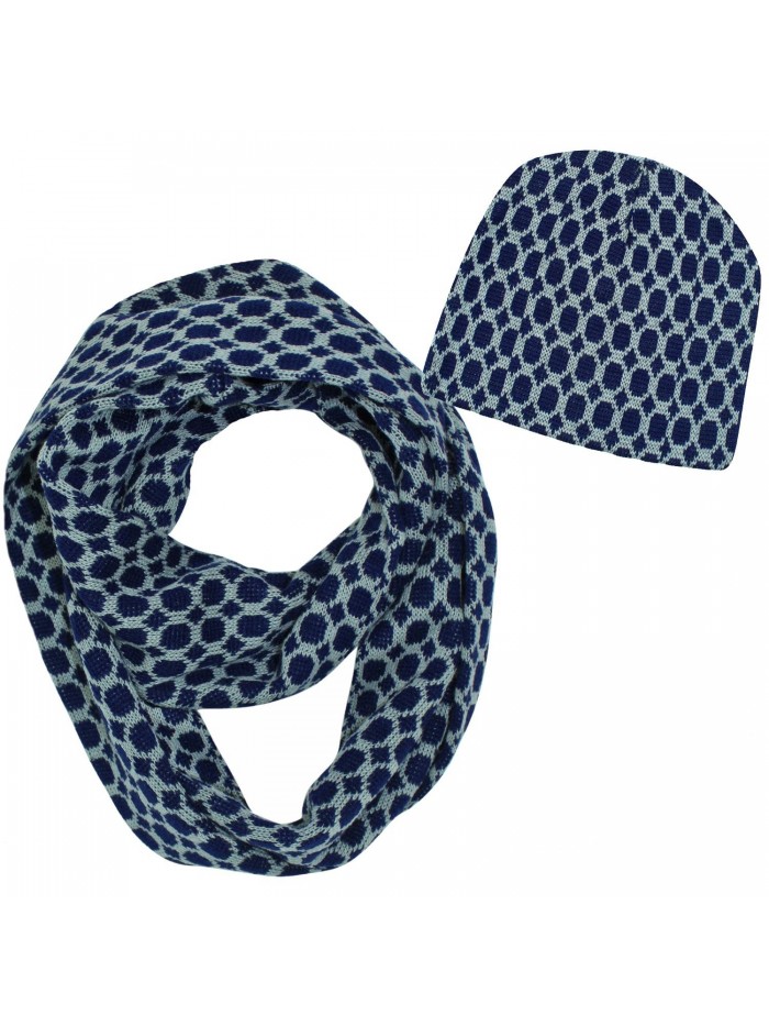 Pattern Infinity Scarf & Beanie Hat Matching Set - Navy Blue - CI11PYYEWS5