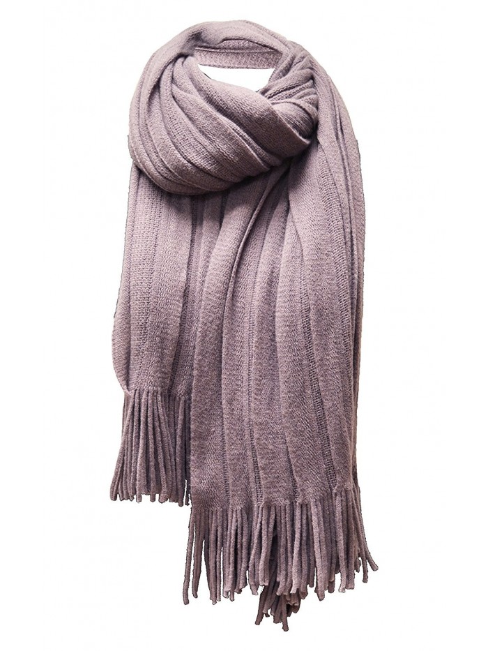 Women's 'Scarf' Soft Warm Winter Knit Scarf Tassels Soft Shawl - Smokey Purple - CY185XHIQSL