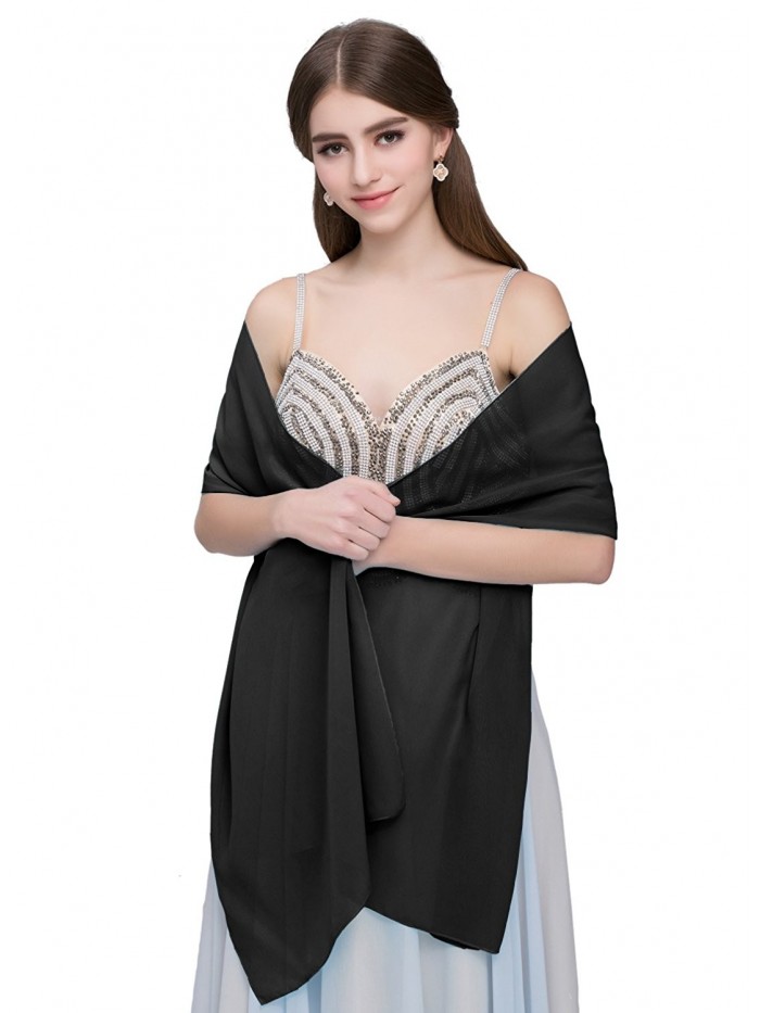 Kileyi Women's Soft Chiffon Shawl Wrap Scarf for Wedding Evening Formal Dresses - Black - CK12NBXLLQB