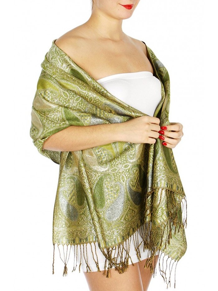 SERENITA Paisley lurex jacquard pashmina - Olive - CR12O3UZBVI