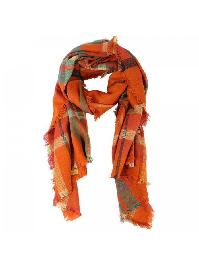 The Elixir Beauty Women's Fashion Long Shawl Winter Warm Plaid Large Scarf - Orange - CM12N8TI7YH