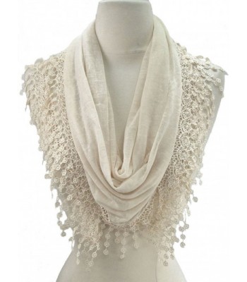 Women Lightweight Flower Lace Silk Scarf Knit Oblong Cotton Fringe Scarf for Women - L Cream - C911LLQ7511