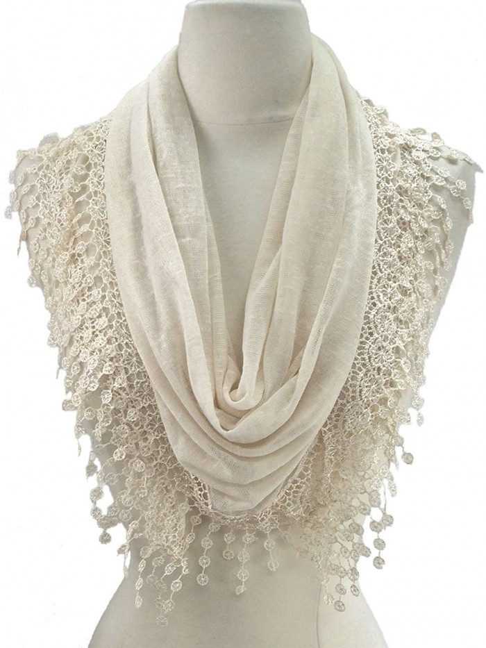 Women Lightweight Flower Lace Silk Scarf Knit Oblong Cotton Fringe Scarf for Women - L Cream - C911LLQ7511