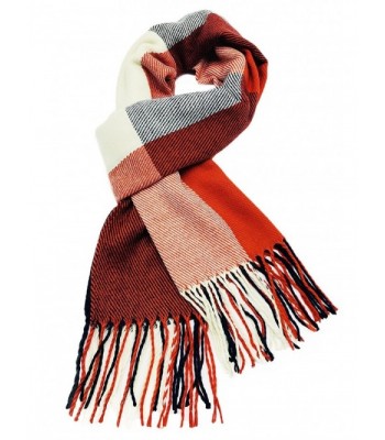 Finoceans Cashmere Feel Scarf Women Winter Scarves Warm Solid Plaid Shawl - Red Blue - C8187EEO3G0