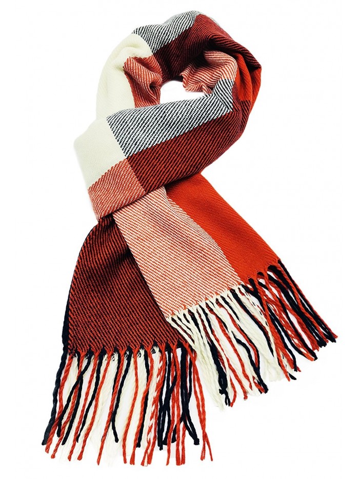 Finoceans Cashmere Feel Scarf Women Winter Scarves Warm Solid Plaid Shawl - Red Blue - C8187EEO3G0