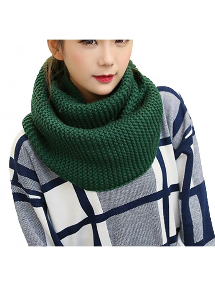 Women Fashion All-match Loop Scarf Knitting Scarf Winter Pure Color Warm Scarf - Deep green - C6128OHOOXB