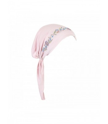 Landana Headscarves Pretied Headscarf Chemo Cap Modesty With Rhinestone Floral Band - Light Pink - CN12L6TD0HF