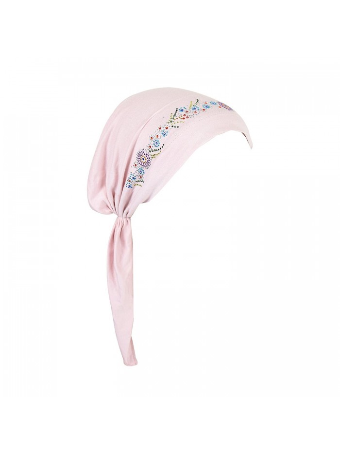 Landana Headscarves Pretied Headscarf Chemo Cap Modesty With Rhinestone Floral Band - Light Pink - CN12L6TD0HF